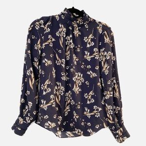 Lace embellished navy floral blouse